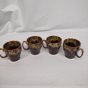 4 Canonsburg Pottery Brown Drip Glaze Coffee Mugs Cups USA 3 1/2 X 3 1/2”Vintage